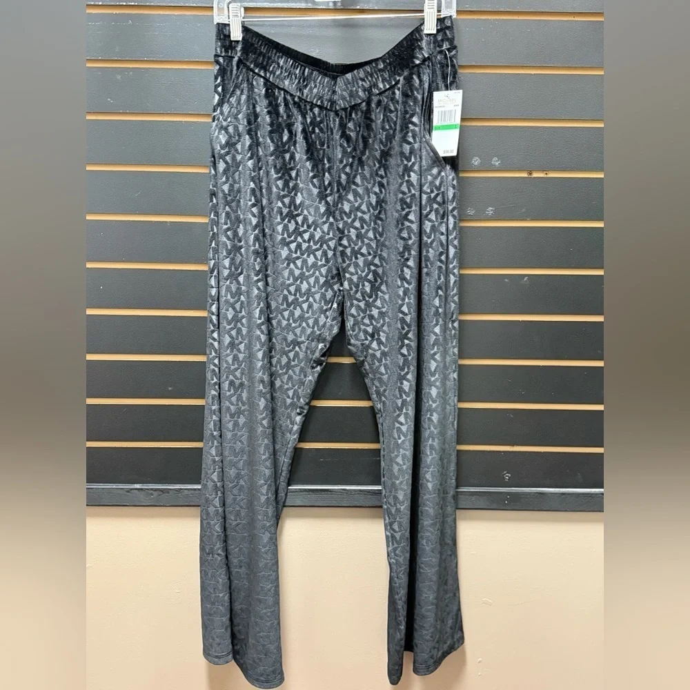 Michael Michael Kors Velvet Logo Straight Leg Pants L Black NWT